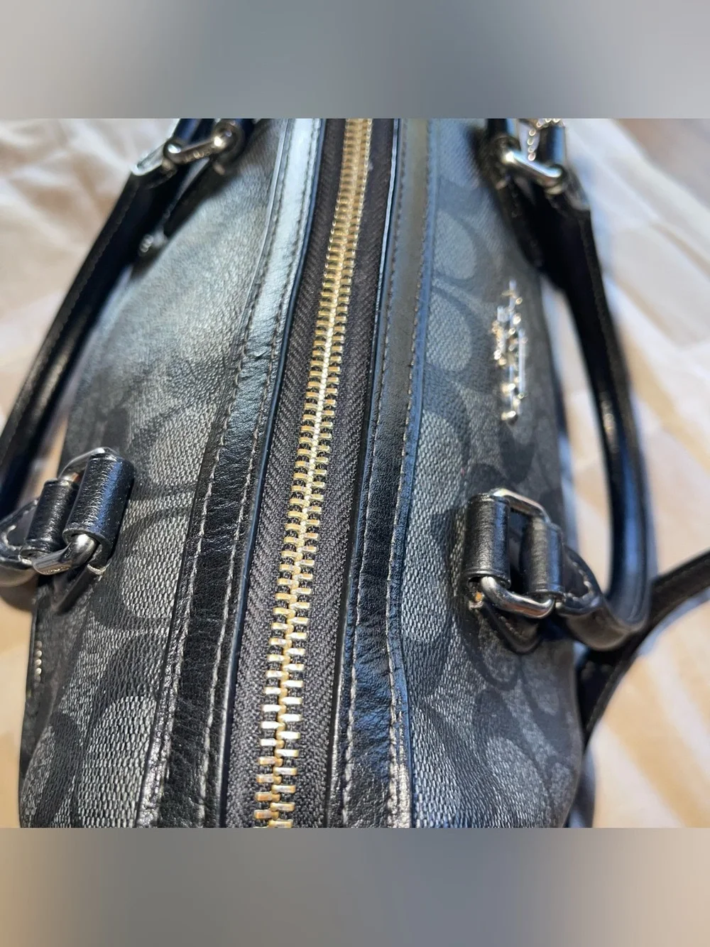 Coach Outlet Rowan Satchel Bag Black/Gray Signature Canvas